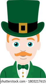 Vector emoticon illustration of a man wearing a hat and green suit, saint patrick concept

