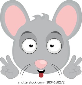 Vector emoticon illustration of a mouse making a gesture of love and peace