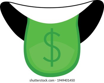 Vector emoticon illustration of a mouth sticking out its tongue with the dollar sign