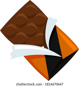 Vector emoticon illustration of an open chocolate in its wrapper