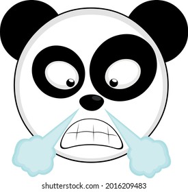 Vector emoticon illustration of a panda's face with an angry expression and fuming