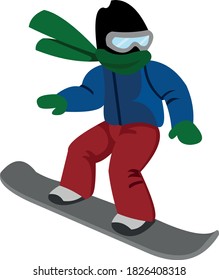 Vector emoticon illustration of a person snowboarding