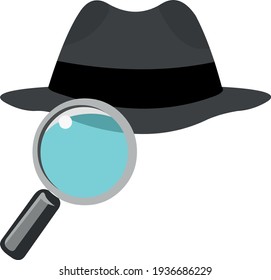 Vector emoticon illustration of a private detective hat and magnifying glass