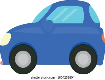 Vector emoticon illustration of a simple blue car