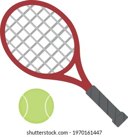 Vector emoticon illustration of a tennis ball and racket