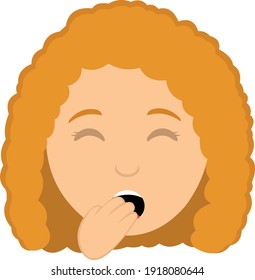 Vector emoticon illustration of a yawning woman's head