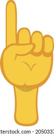 Vector emoticon illustration of a yellow cartoon hand pointing with its index finger up