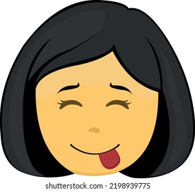 Vector Emoticon Illustration Of A Yellow Cartoon Woman Face With A Yummy Expression That Delicious