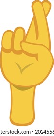 Vector emoticon illustration of a yellow hand crossing fingers