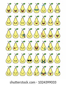 vector emoticon illustrations set fresh pear fruit background for various media and applications with character facial expressions