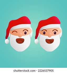 Vector emoticon of santa claus face beard, For christmas celebration and new year, Character vector icon santa claus hat on green background