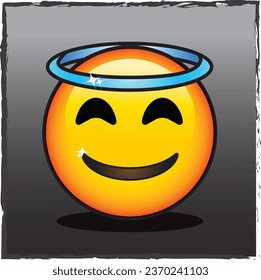 Emoticon vectorial - Cara sonriente con una expresión amable y piadosa (EPS) Este emoticono vector presenta una cara sonriente con una expresión amable y piadosa, perfecta para transmitir positividad y buena voluntad.