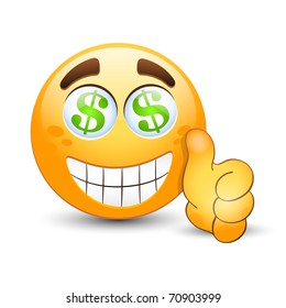 Vector Emoticon With Thumb Up And Dollar Sign In The Eyes