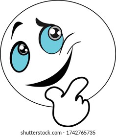 vector emoticon with white, curved eyes and one hand
