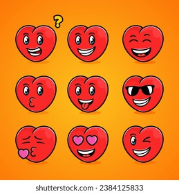 Vector of emoticons 9 set, hearts, fun, collections, funny.