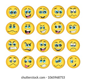 vector emoticons emoji set. cartoon face expression