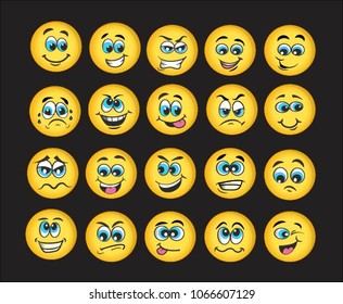 vector emoticons emoji set. cartoon face expression