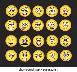 vector emoticons emoji set. cartoon face expression