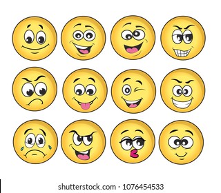 vector emoticons emoji set. cartoon face expression