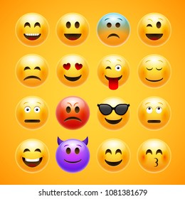 Vector emoticons emoji set. Smile face character for chat web.