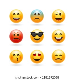 Vector emoticons emoji set. Smile face character for chat web.