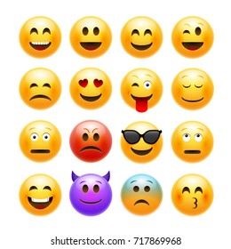 Vector emoticons emoji set. Smile face character for chat web.