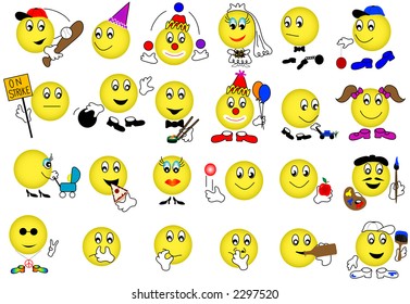 Vector Emoticons,including artist,mother,bride,clown,painter,groom and more.