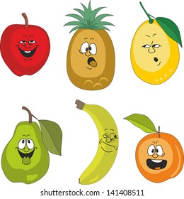 Vector. Emotion cartoon fruits set 010