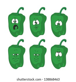 Vector. Emotion cartoon green pepper vegetables set 005