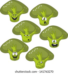 Vector. Emotion cartoon green spinach vegetables set 016