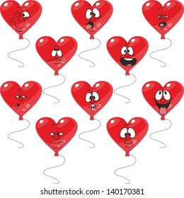 Vector. Emotion red hearts balloon set 003