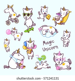 Vector emotion set of isolated cute unicorn