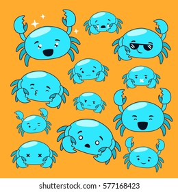 Vector emotion set of isolated cute crab