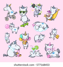 Vector emotion set of isolated cute unicorn