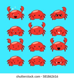 Vector emotion set of isolated cute crab