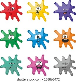 Vector. Emotion smiles cartoon blot multicolor set  005