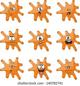 Vector. Emotion smiles cartoon orange blot color set  010