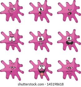 Vector. Emotion smiles cartoon pink blot color set  012