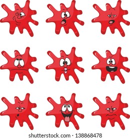 Vector. Emotion smiles cartoon red blot color set  004