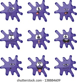Vector. Emotion smiles cartoon violet blot color set  007