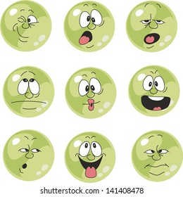 Vector. Emotion smiles green color set  009