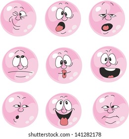 Vector. Emotion smiles pink color set  008
