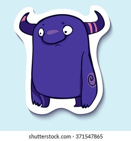Vector emotion sticker with kissing very shocked monster on blue background. This creature is really shocked. So shock!