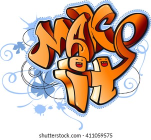 Vector emotional and bright cartoon urban graffiti style abstract illustration with inscription "Make It".
