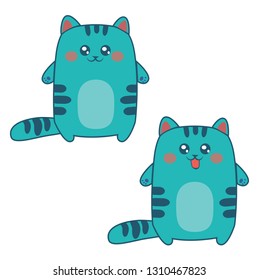 Vector emotions blue cat kawaii with open and shut mouth