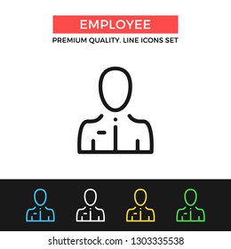 Vector employee icon. Man with tie and ID badge. Premium quality graphic design. Modern signs, outline symbols collection, simple thin line icons set for websites, web design, mobile app, infographics