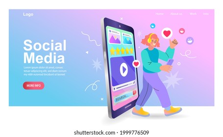 vector employee talk on video call on mobile. video conferencing at home. woman with a mobile on pink background. Freelancer. Office work and remote work. Social Media Icon Envelope Bubble Speech.