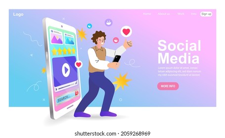 vector employee talk on video call on mobile. video conferencing at home. man with a mobile on pink background. Freelancer. Office work and remote work. Social Media Icon Envelope Bubble Speech.