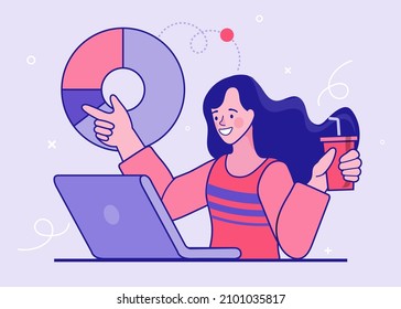 charla de empleados vectoriales en videollamadas en computadora con colegas diversos. Trabajo en línea desde la reunión en casa. Videoconferencia de concepto de diseño plano Vector Illustrations. EPS10.