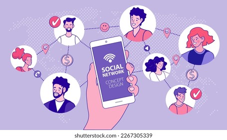 Vector employee talk on video call on laptop with diverse colleagues. video conferencing at home man having video call meeting with clients at home. group of people cheerful communicating online.